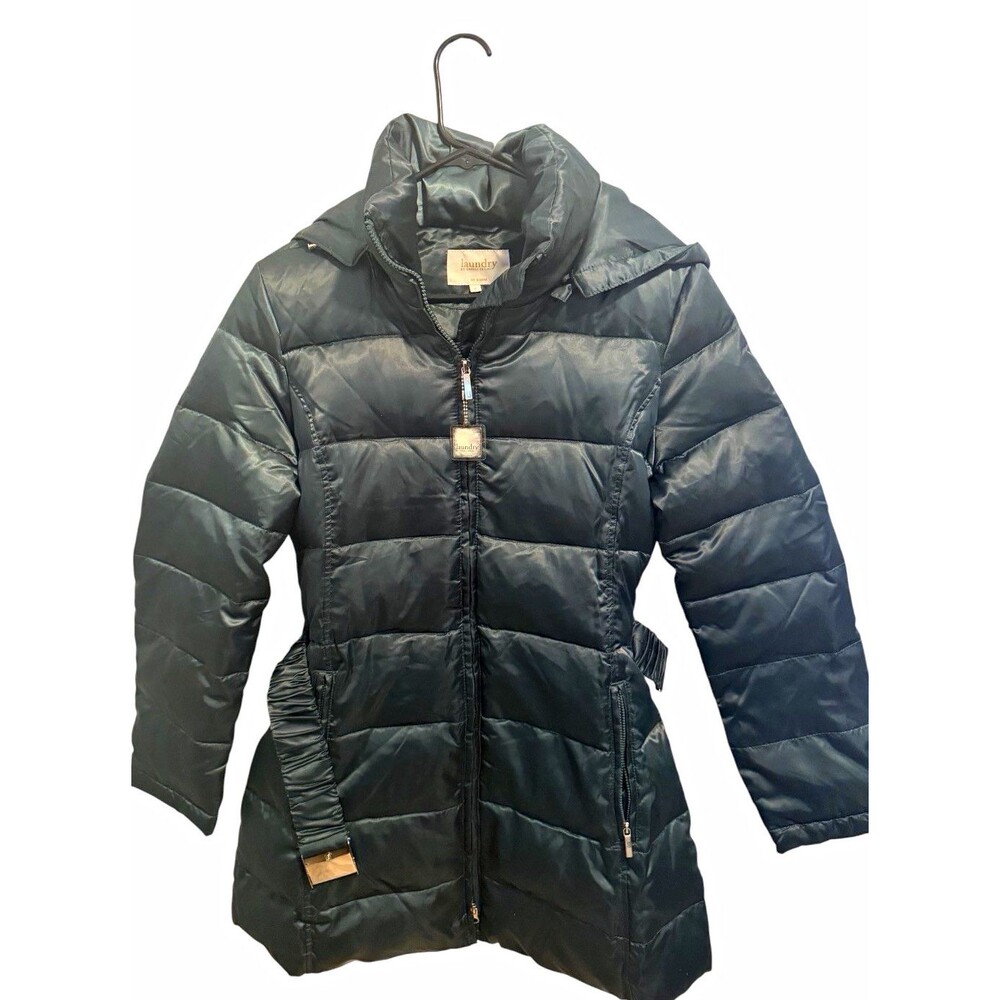 Laundry by Shelli Segal Women's Black Hooded Quilted Puffer Jacket M Lined